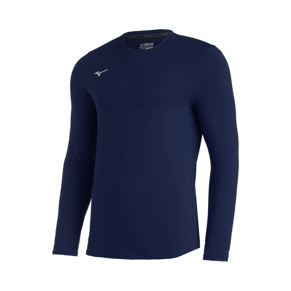 Mizuno Comp Diamond Long Sleeve Crew - Erkek Gömlek - Lacivert Türkiye (AHMNRP-941)